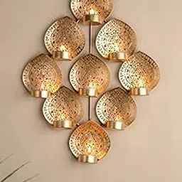 METALMASTERY Metal Wall Mounted Nine Wen Tealight Candle Stand for Home and Wall Decoration (Golden)-image-7