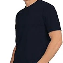 carlo magno Premium Navy Blue Cotton T-Shirt | Round Neck | Half Sleeve | 180 GSM Double Bio-Wash | Regular Fit | Anti-Pilling image 1
