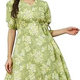 janasya Women's Light Green Pure Cotton Floral Printed A-line Dress-picture-10
