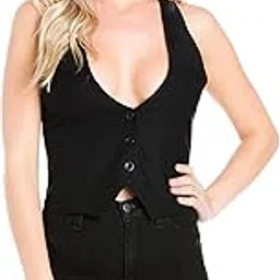 fashion secrets Juniors Satin Racerback Waistcoat Black Vest-picture-17