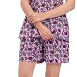 sudira Women's Pure Cotton Printed Top & Shorts Set, Nightsuit Set, Sleepwear, Loungewear-picture-54