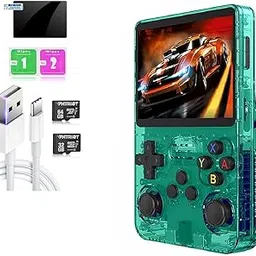 R36s Retro Handheld Game Console with 64G 3.5 Inch IPS Screen Built-in 20000+ Classic Games Open Source Linux System Portable Pocket Video Player with 3200mah Battery (Transparent Green)-picture-35