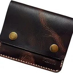 kozha Premium Leather Card Holder, 2 Card Slots, 1 Main Pocket, Brass Button Closure, Dark Brown-picture-55