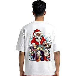 veyre DJ Santa Christmas Oversized T-Shirt Men - 240 GSM Heavy Cotton French Terry Unisex Festive Party Graphic Tee | Casual Wear Loose Fit-picture-13