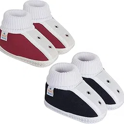 neska moda Pack of 2 Unisex Baby Booties For 6 To 12 Months (Maroon,Black) image 1