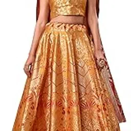 purvaja Women's Jacquard Semi-Stitched Lehenga choli(Lotus)-picture-28