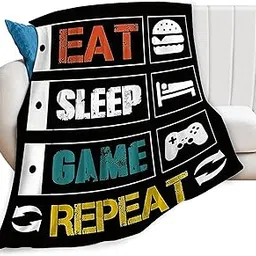 Game Blanket Eat Sleep Repeat Throw Blanket Cozy Plush Black and White Fleece Flannel Ultra Soft Blankets Lightweight Fuzzy Party Gifts for Girls Boys Women Men Adult Kids 50"X40"-picture-18