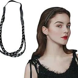 adornish Double Braided Headband Hairpiece, 3-Strand Synthetic Hair Extension, 2-Pack, (Natural Black) image 1