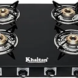 Khaitan 4 Burner Active Forge Black Toughened Glass | LPG Cooktop I Manual Ignition Stove| Ergonomic Knob | with 1 Year Warranty | Pan India Service| LP Gas Stove | ISI Approved (Black) (4 Burner) image 1