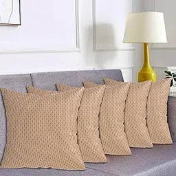 Kuber Industries Dot Print Soft Decorative Square Cushion Cover, Cushion Case for Sofa Couch Bed 16x16 Inch- Pack of 5 (Beige)-picture-43