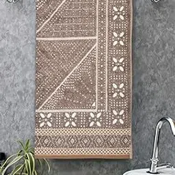 Homefresh Decorative Cotton Bath Towel, 75 x 150 cm, Geometric Pattern, Brown and White (ARKIN)-picture-29