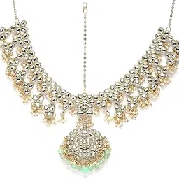 karatcart Gold Plated Light Green Beads Kundan Mathapatti for Women-picture-36