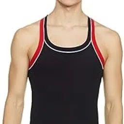RupaHUNK Frontline Men's Cotton Sleeveless Gym Vest, Regular Fit, Black with Red Trim-picture-41