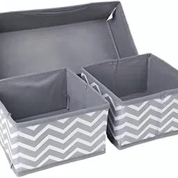 HANDZY Handle Eazy Foldable Cloth Storage Box Set of 3, Closet Dresser Drawer Cupboard Organizer Cube Basket Bins Containers Divider with Drawers for Underwear, Bras, Socks, Ties, Scarves image 1