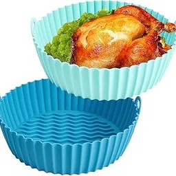 Nonstick Reusable Heat Resistant, Silicone Air Fryer Liner, Round Baking Tray with Handles, Heat Resistant, Pack of 2-image-37