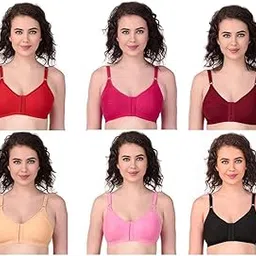 clothas Cotton Front Open Bra for Women Daily Use | Non-Padded, Non-Wired | Sweat Absorbent Seamless Bra | Full Coverage Regular Wear(Pack of 6) (Multicolor)-picture-12