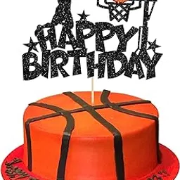 Confetti! Glitter Basketball Happy Birthday Cake Topper - Sports Theme Decoration Pick for Basketball-Themed Baby Showers, Birthdays, and Parties - Durable & Easy-to-Use Cake Decoration Supplies-picture-10