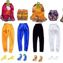Urban Glitz 6 Pieces Doll Leggings Trousers and 6 Pieces mixes Colour Doll Dress Along with 6 Pairs Stylish Multi Color Doll Shoes Combo Pack.-picture-12