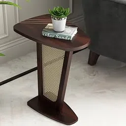 OGNIJA Sheesham Wood Antique Side Table for Livingroom - Sofa Arm Rest Tray Table - Canwood Tea/Coffee Table for Home - Rattan Furniture (Walnut Finish)-picture-26