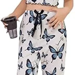 liksun Butterfly Bliss Lounge Set – Women’s Blue Butterfly Print Cami & Pajama Pants-picture-33