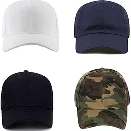 neon rock Premium Cotton 6 Panel Plain Summer Cap with Adjustable Buckle Closure and Air Holes for All Sports, All Outfits (in, Alpha, Free Size, Pack of 4, Black White Blue Army Print)-picture-10