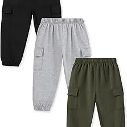 Trampoline Kids Joggers Trackpants Pack of 3 - Black, Grey & Green | Knit Cotton Blend Cargo Style Pants for Boys & Girls | Soft Elastic Waist Track Bottoms with Pockets | Comfy Everyday Activewear-picture-16