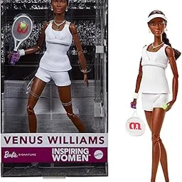 Barbie Inspiring Women Series, Venus Williams Fashion Doll with Signature Tennis Uniform and Racket, Includes Displayable Packaging-image-3
