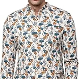 SHOWOFF Men's Mandarin Collar Printed Cream Open Front Blazer-SOBLZ-292_Cream-image-9