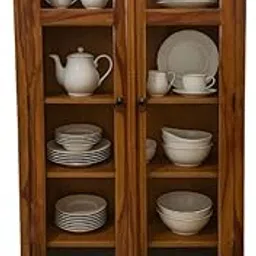 Suryavanshi Sheesham Wood Crockery Cabinet with Glass Doors & Storage Drawers | Handcrafted Solid Wood Display Unit for Dining & Living Room (Natural Finish)-picture-14