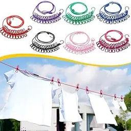 COKINACloth Drying Rope with Hooks (Pack of 1) | Elastic Cloth Hanging Rope with 12 Clips | Kapde Sukhane ki Rassi Wire for Travel, Home & Outdoor Use – Multicolor-picture-30