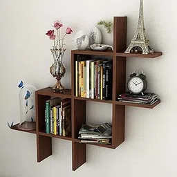 Wooden Cave Rubic Shape Wall Shelves for Wall Decor, Home Decor Wall Shelf for Office, Living Room, Bathroom, Kitchen Showcase (Number of Shelves - 8,Brown)-picture-32