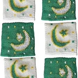 Moon and Stars Cotton Wrist Sweatbands, Green and White, 3 Inch, Pack of 6, Sports Wristbands for Men & Women (White, Freesize, Sport wear)-image-66