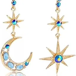 el regalo Bohemian Moon Star Asymmetric Tassel Earrings- Crystal Moon & Sun Drop Earrings Long Retro Exquisite Punk Style Jewellery for Women Girls-picture-43