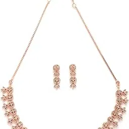 Sensational Stylish American Diamond Studded With Rose Gold Detailing Choker Necklace with Dangle Earring Jewellery Set For Women & Girls|NS107413-image-78
