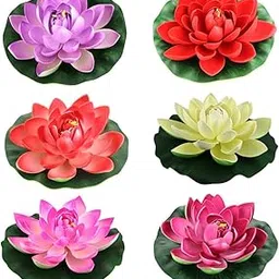 Ryme Assorted Colour Big Lotus Artificial Floating Flower for Water Bowl (7 Inches) (Pack of 6)-picture-34