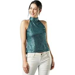 globus Women Halter Neck Turtle Neck Sequinned Party Top-picture-54