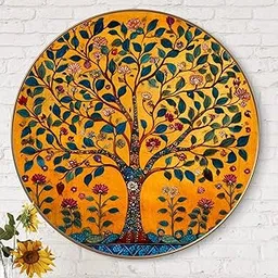 Livin'luxe paintings Vibrant Tree of Life Wall Painting with Frame - Sparkle Glossy Round Golden Framed Large Painting for Office, Living Room, Bedroom, Home Wall Decoration-image-98