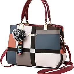 syga Women Colorblock Handbag with Dual Handles & Sling Strap – Featuring LOVE Keychain & Faux Fur Charm-picture-43