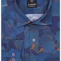 ZADORA Men's Abstract Print Shirt – Blue and Orange Regular Fit 100% Cotton | Full Sleeve Casual and Smart Wear Shirt-picture-60