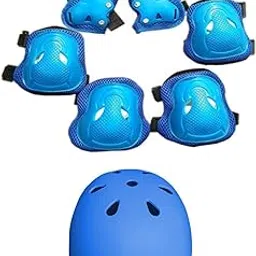 UJEAVETTE 7 Pieces Kids Bike Helmet and Pads Set with Knee and Elbow Pads Wrist Guards Blue-picture-31