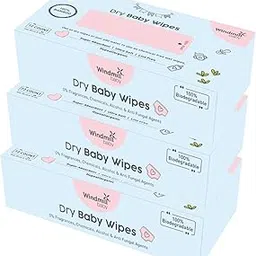 Windmill baby Natural Dry Baby Wipes, 100% Hypoallergenic Chemical Free Bamboo Wipes, Fragrance Free, for rash free diapering, perfect for newborns, 20cm x 20cm - Pack of 3 (72 count each)-image-24