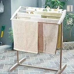 Zerolex Mobile Towel Rack Stainless Steel Foldable Cloth Dryer Stand Double Rack Cloth Stands Drying Clothes,Multi-Functional Mobile Foldable Balcony Towel Stand Indoor and Outdoor, Drying Holder-picture-18