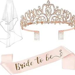 3pcs Bride to Be Decoration, Party Decorations, Bride to Be Props, Pink Strip With Rose Gold Letters, Rose Gold Crown, and Lace Veil for Single Party Props, Used for Bridal Decoration, Wedding-picture-20