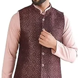 amazon brand - tavasya Mens Woven Design Mandarin Collar Nehru Jackets | Sleeveless Jacket | Ethnic Wear-picture-35
