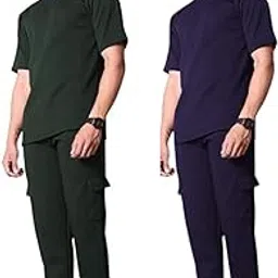 Men's Polyester Co-ord Set of 2 Casual loungewear T-Shirt & Jogger Pants Set Black (Green-Blue-M)-picture-38