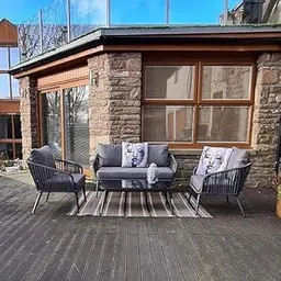 Flying Arrow Outdoor 4 Seater Rope Patio Furniture Sofa Set with Center Table and Side Table for Balcony, Terrace, Garden, and Backyard, Poolside All-Weather Rope Conversation Set (Grey)-image-4