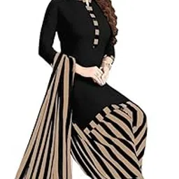 Unstitched Printed Crepe Kurta & Patiyala Dress Material With Dupatta Printed (Black)-picture-46