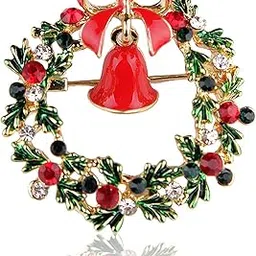 dreuyet Christmas Brooch Pins for Women Crystal Rhinestone Christmas Brooch Christmas Tree Snowflake Bell Reindeer Brooches Multi-Colored Christmas Enamel Pins Holiday Party Gift-picture-10