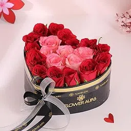 FlowerAura Premium Fresh Live Flower Bouquet of 20 Red & Pink Roses In Heart Box For Birthday & Anniversary Gift, Wedding Gift, Mother's Day Gift, Romantic Gift, Father's Day Gift (Same Day Delivery)-image-22