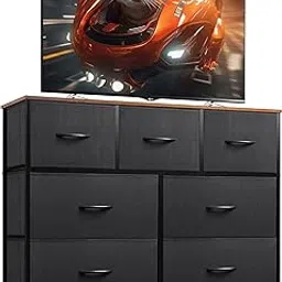 WLIVE 7 Drawer Dresser TV Stand, Entertainment Center, Media Console Table with Metal Frame and Wood Top for TV up to 45 inch, Chest of Drawers for Bedroom, Living Room, Black and Rustic Brown-picture-33